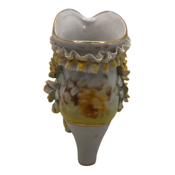 Vintage Inspired Ceramic Yellow Flowers Delicate White Ruffles Boot Limoges - Picture 4 of 11